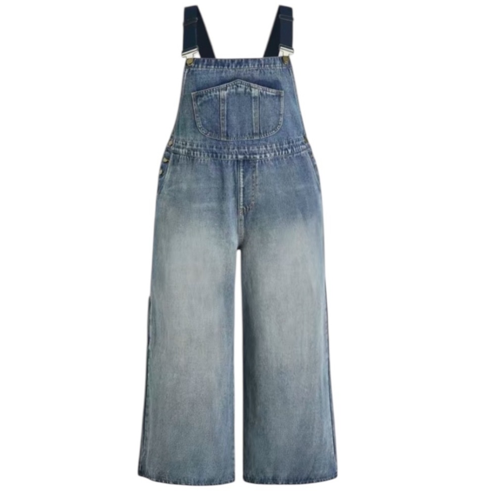 NWT Cider Light Blue Denim Overalls Wide Leg Bottom Oversized Suspenders, 1X